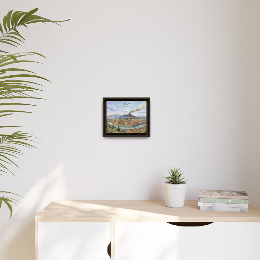 Roma Italia Framed Matte Canvas Wall Art — Vintage Italian Cityscape Print