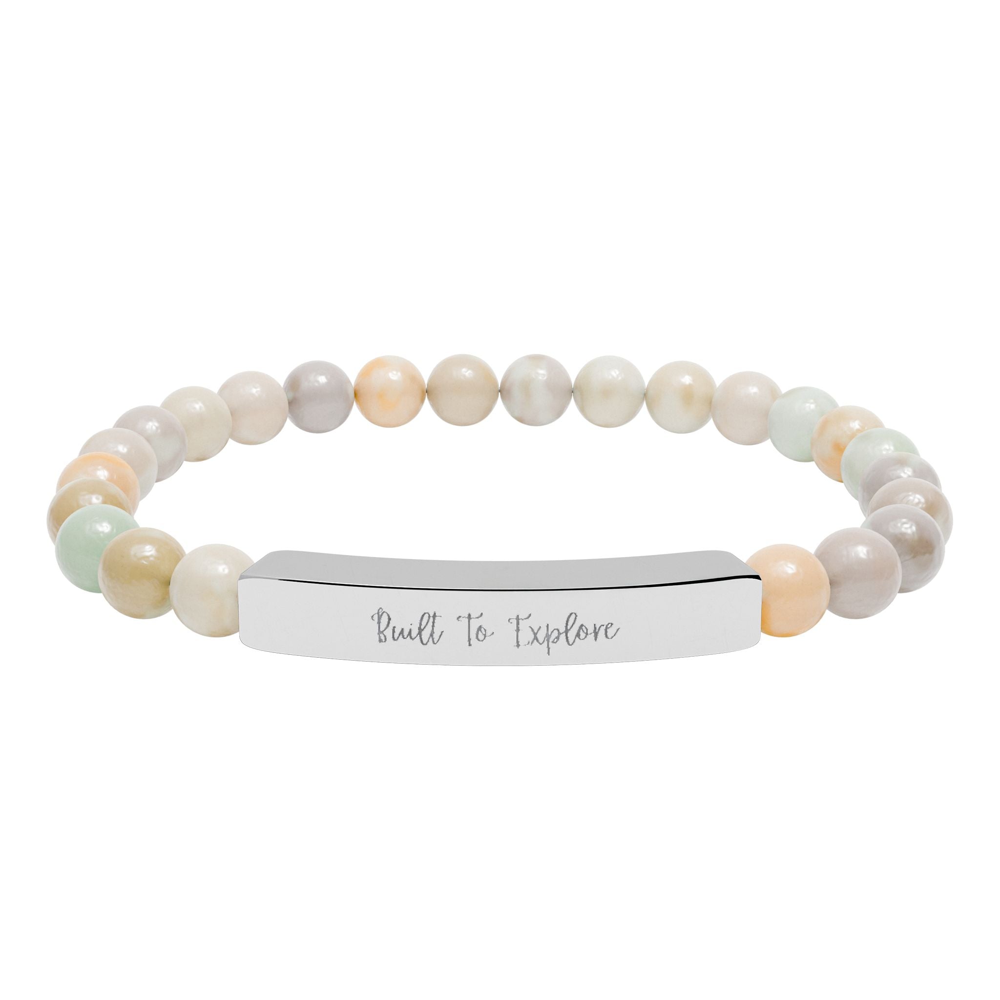 Engravable Natural Stone Bead Bracelet — Personalized Bar Stretch Bracelet
