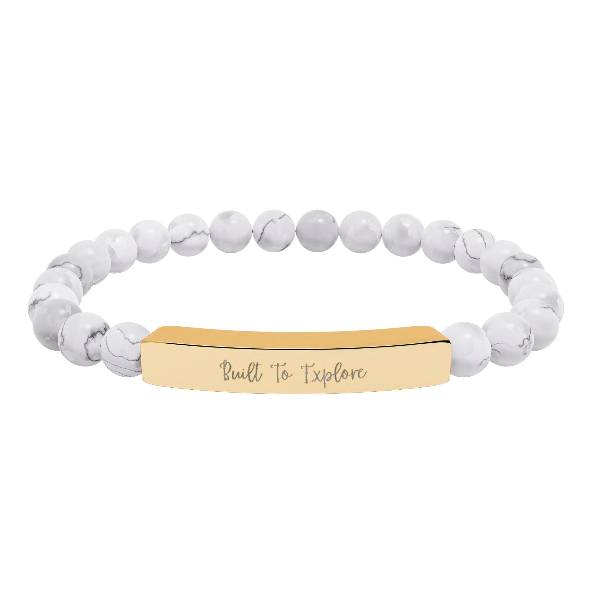 Engravable Natural Stone Bead Bracelet — Personalized Bar Stretch Bracelet