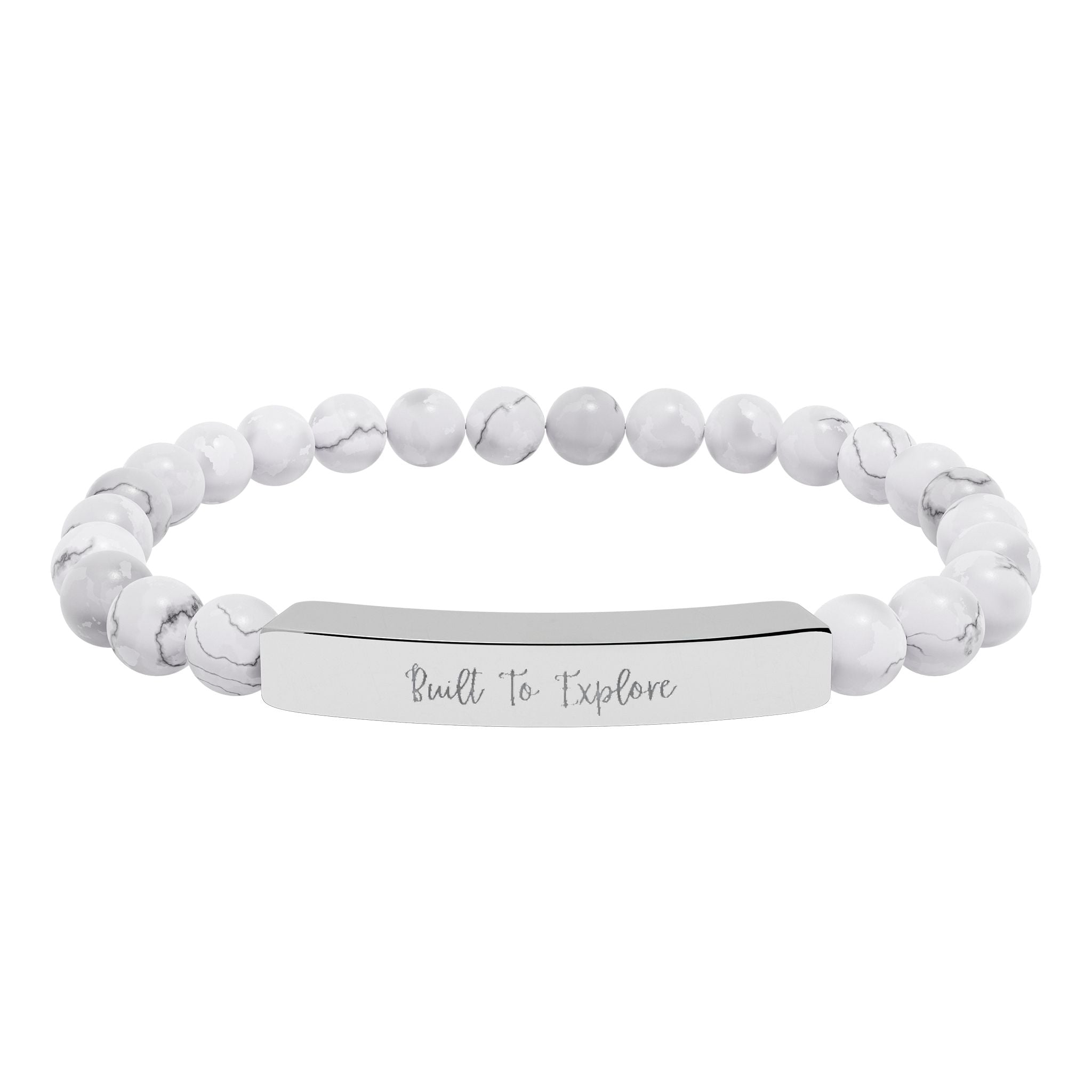 Engravable Natural Stone Bead Bracelet — Personalized Bar Stretch Bracelet