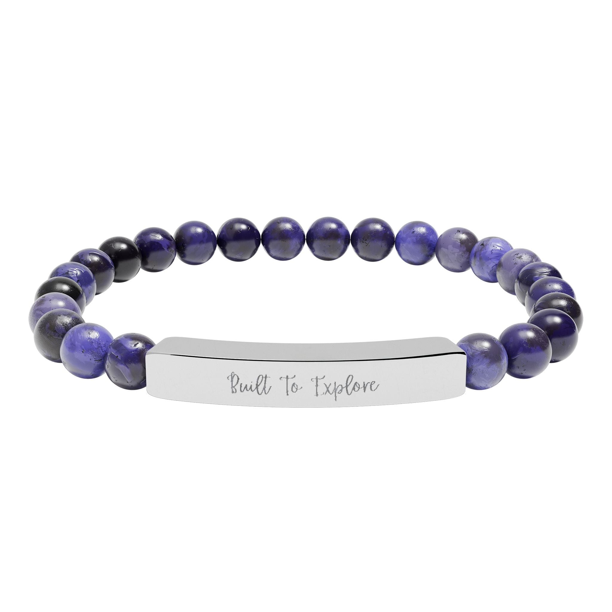 Engravable Natural Stone Bead Bracelet — Personalized Bar Stretch Bracelet