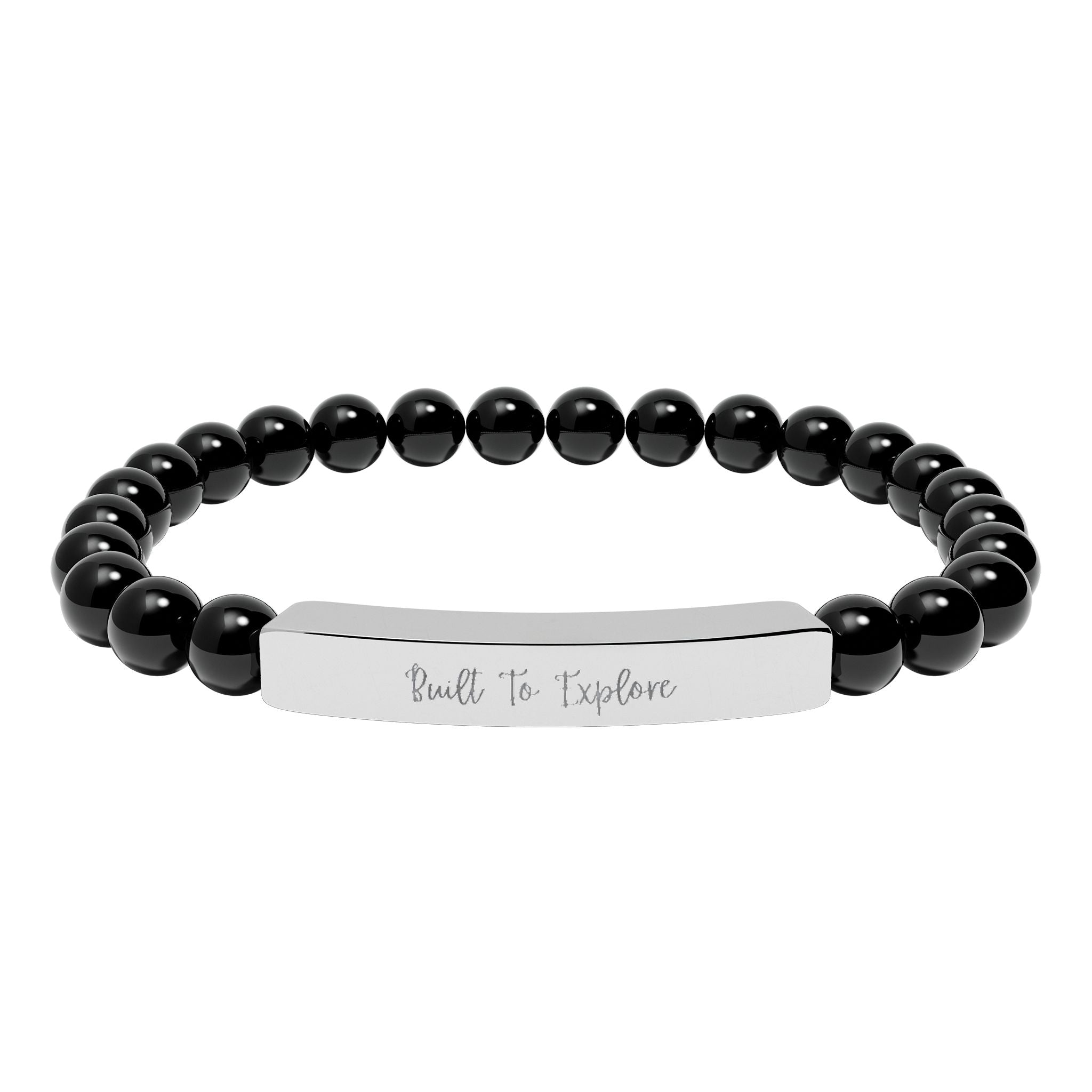 Engravable Natural Stone Bead Bracelet — Personalized Bar Stretch Bracelet