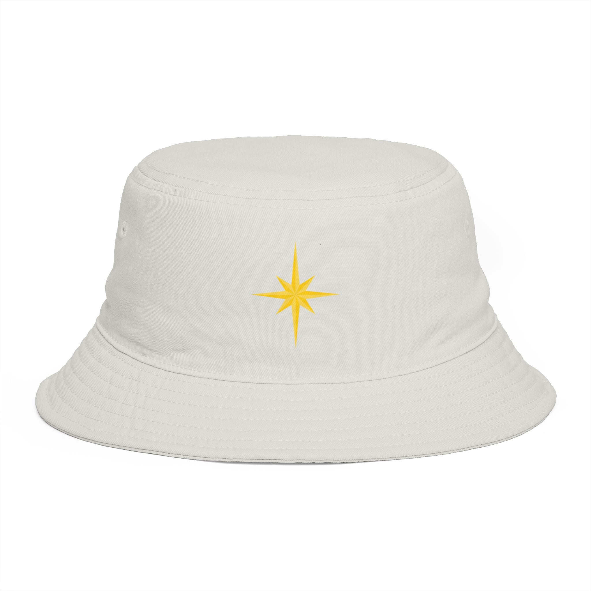 Golden Compass Star Bucket Hat — Brown Embroidered Travel Sun Hat