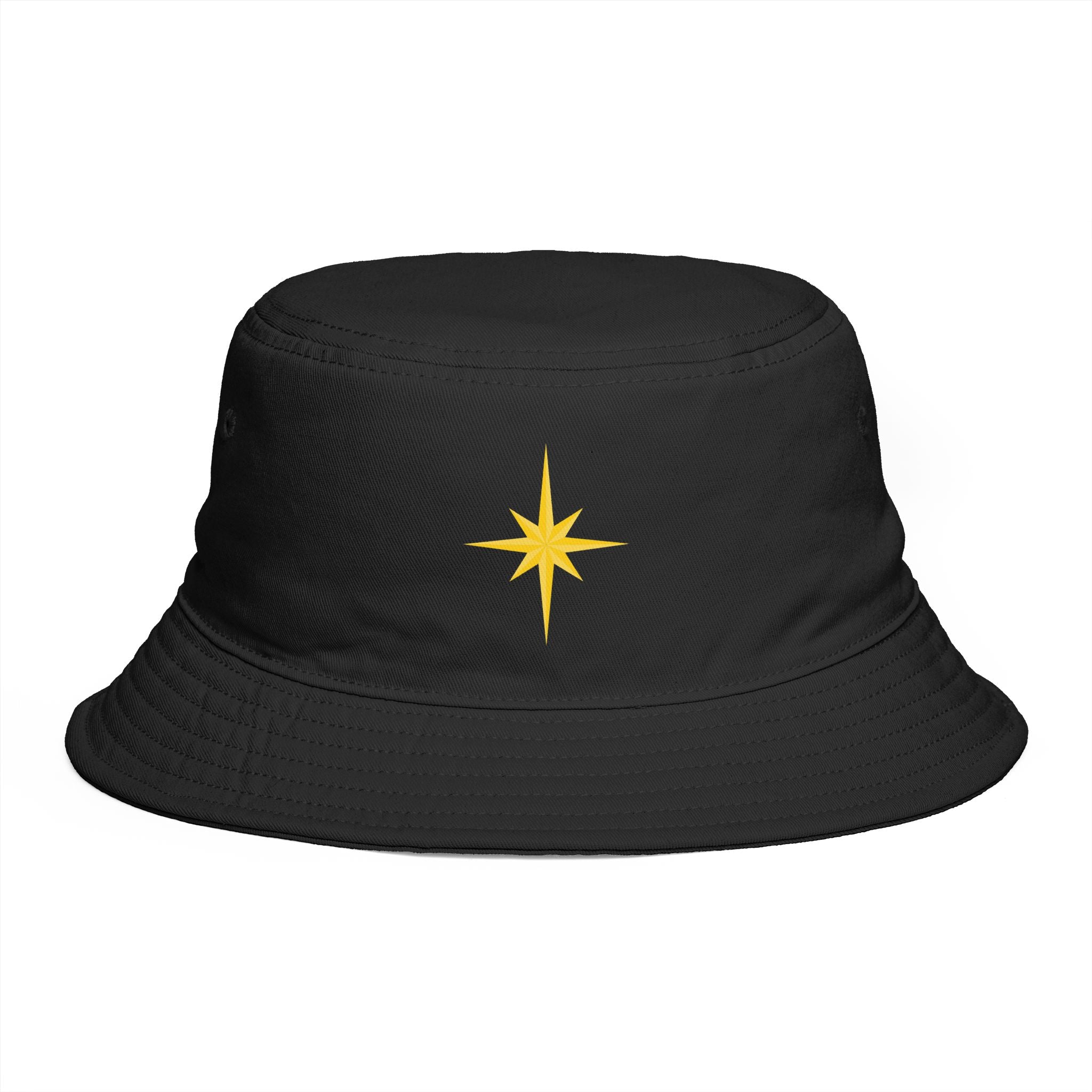 Golden Compass Star Bucket Hat — Brown Embroidered Travel Sun Hat
