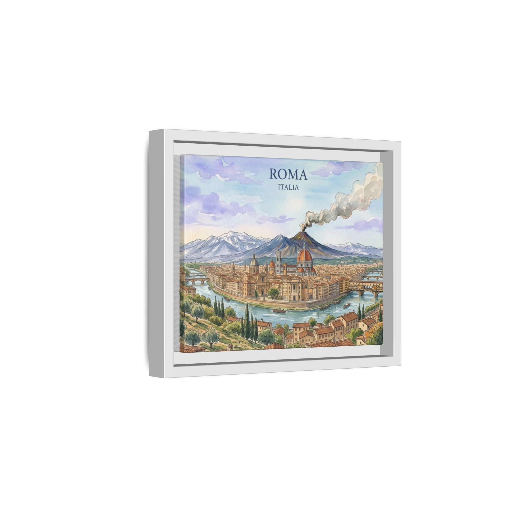 Roma Italia Framed Matte Canvas Wall Art — Vintage Italian Cityscape Print