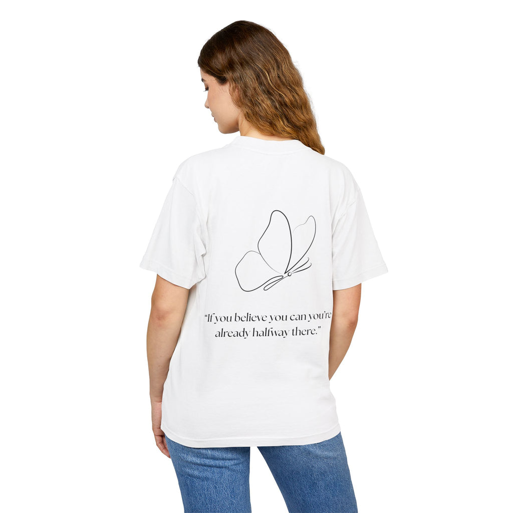 Butterfly Line Art Tee — “If you believe you can you’re already halfway there.” Inspirational Graphic T‑Shirt