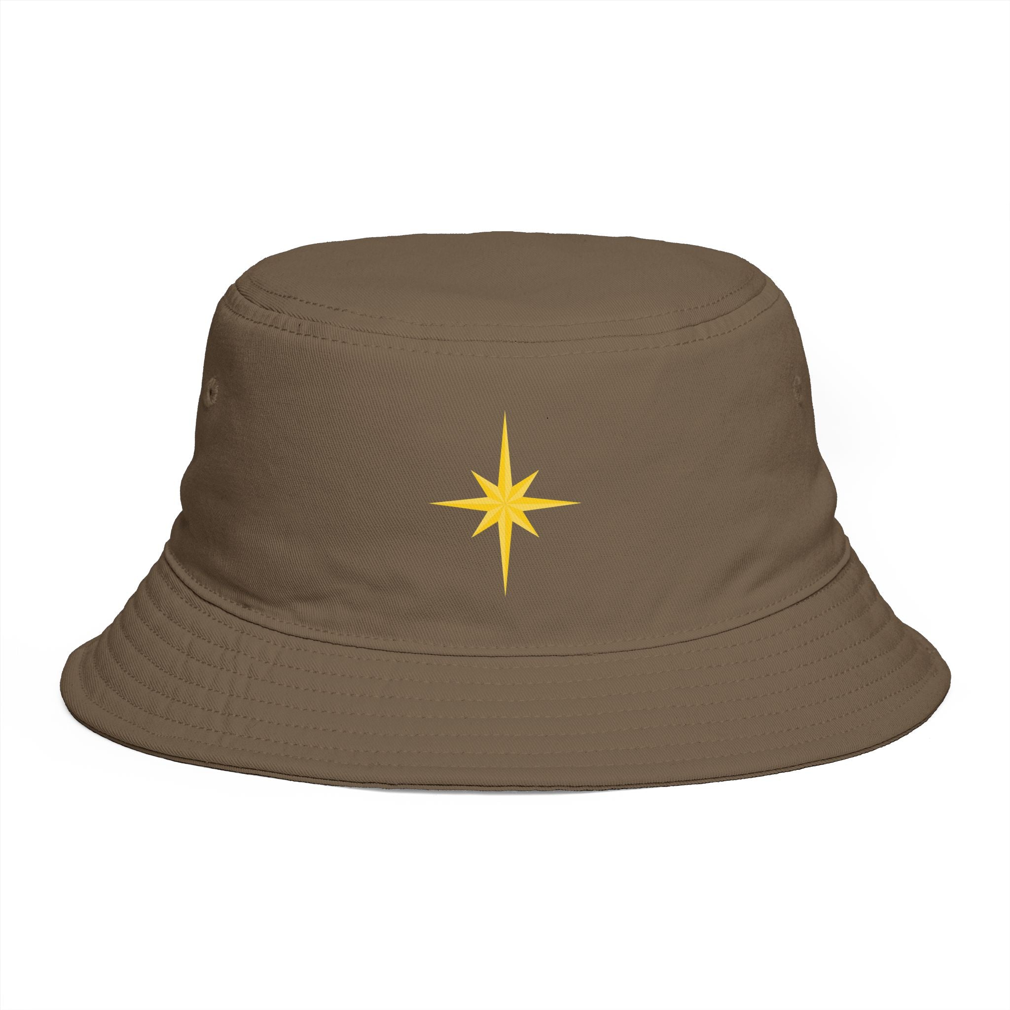 Golden Compass Star Bucket Hat — Brown Embroidered Travel Sun Hat