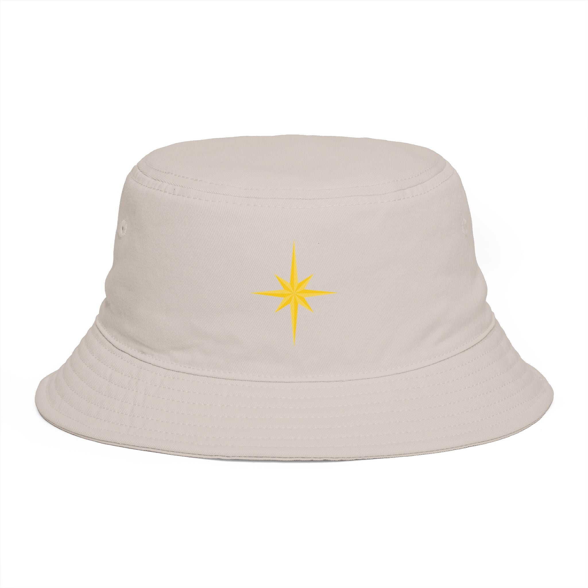 Golden Compass Star Bucket Hat — Brown Embroidered Travel Sun Hat