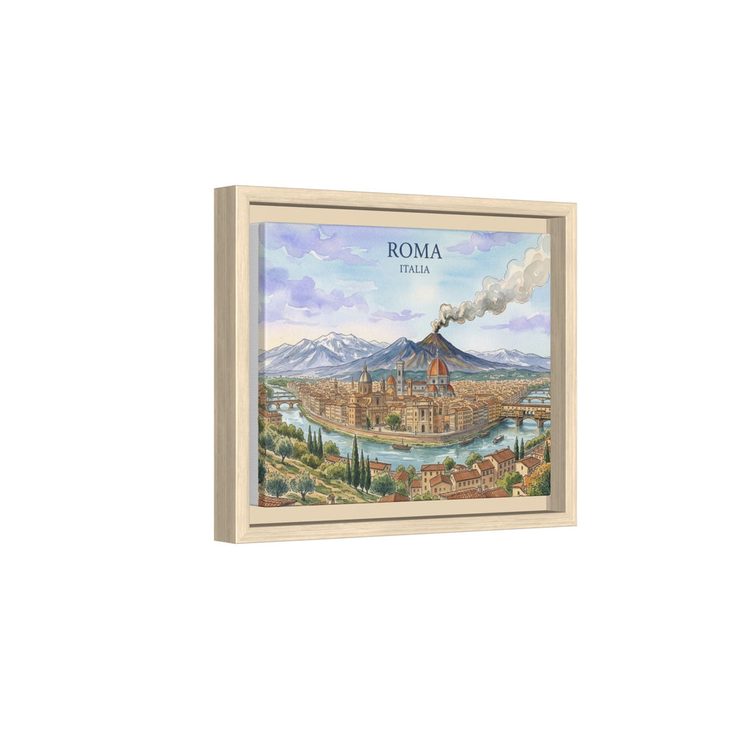 Roma Italia Framed Matte Canvas Wall Art — Vintage Italian Cityscape Print