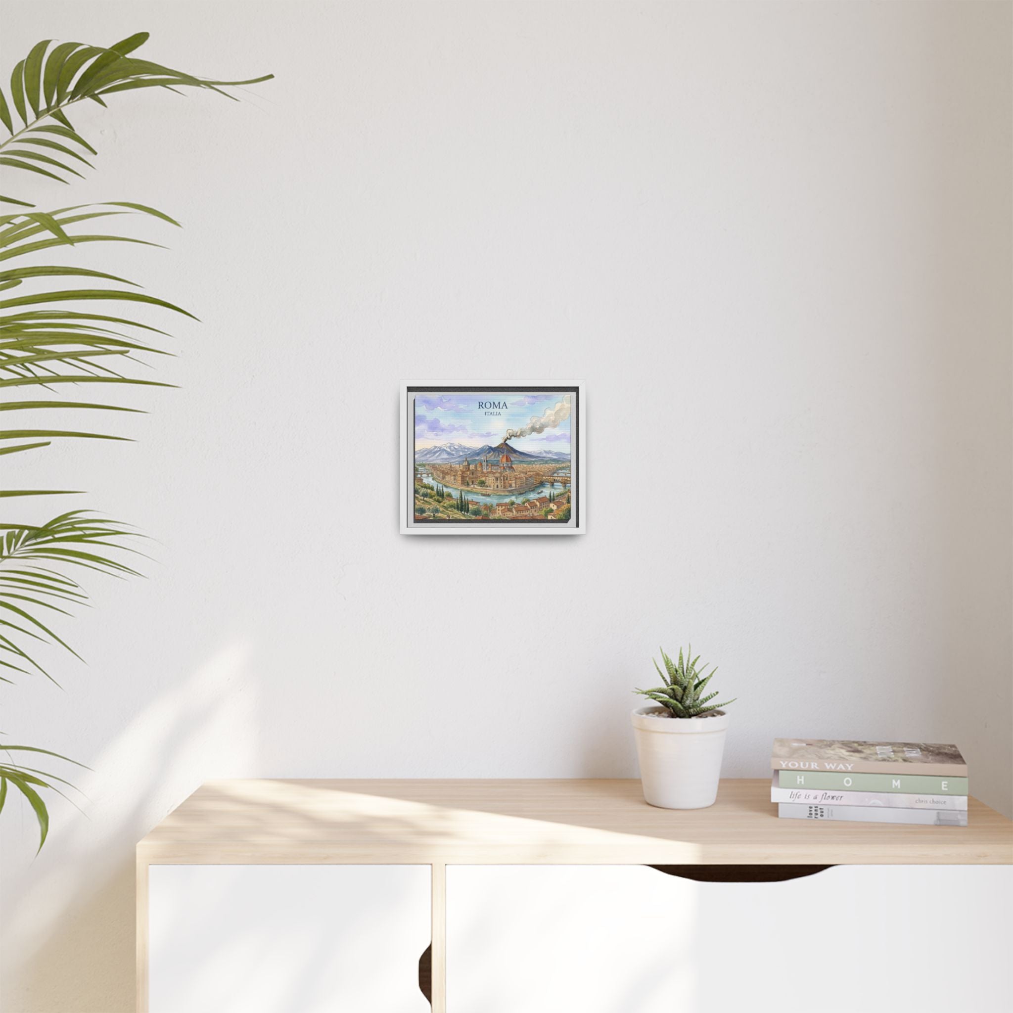 Roma Italia Framed Matte Canvas Wall Art — Vintage Italian Cityscape Print
