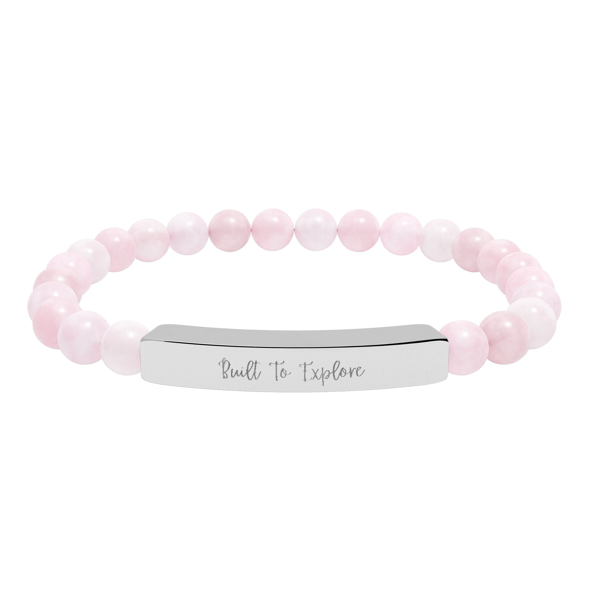 Engravable Natural Stone Bead Bracelet — Personalized Bar Stretch Bracelet