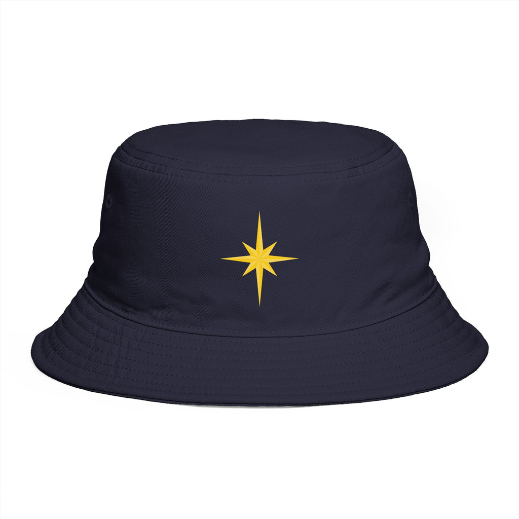 Golden Compass Star Bucket Hat — Brown Embroidered Travel Sun Hat
