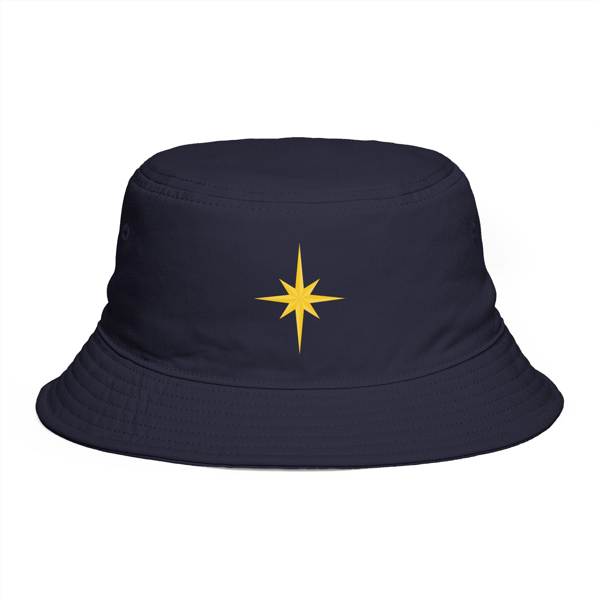 Golden Compass Star Bucket Hat — Brown Embroidered Travel Sun Hat