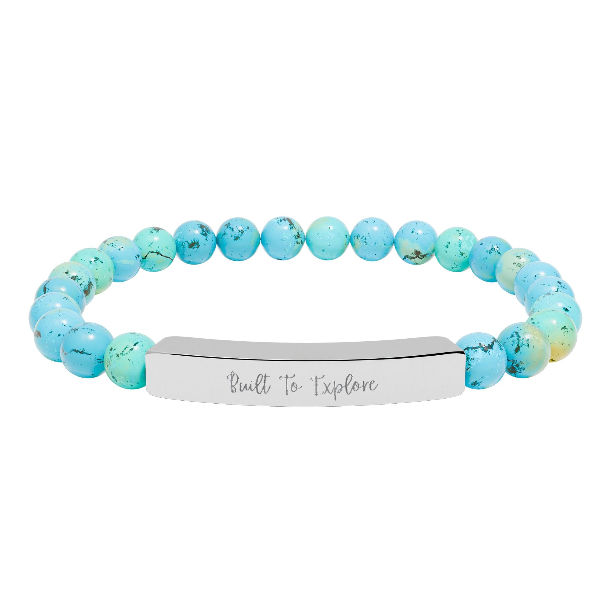 Engravable Natural Stone Bead Bracelet — Personalized Bar Stretch Bracelet