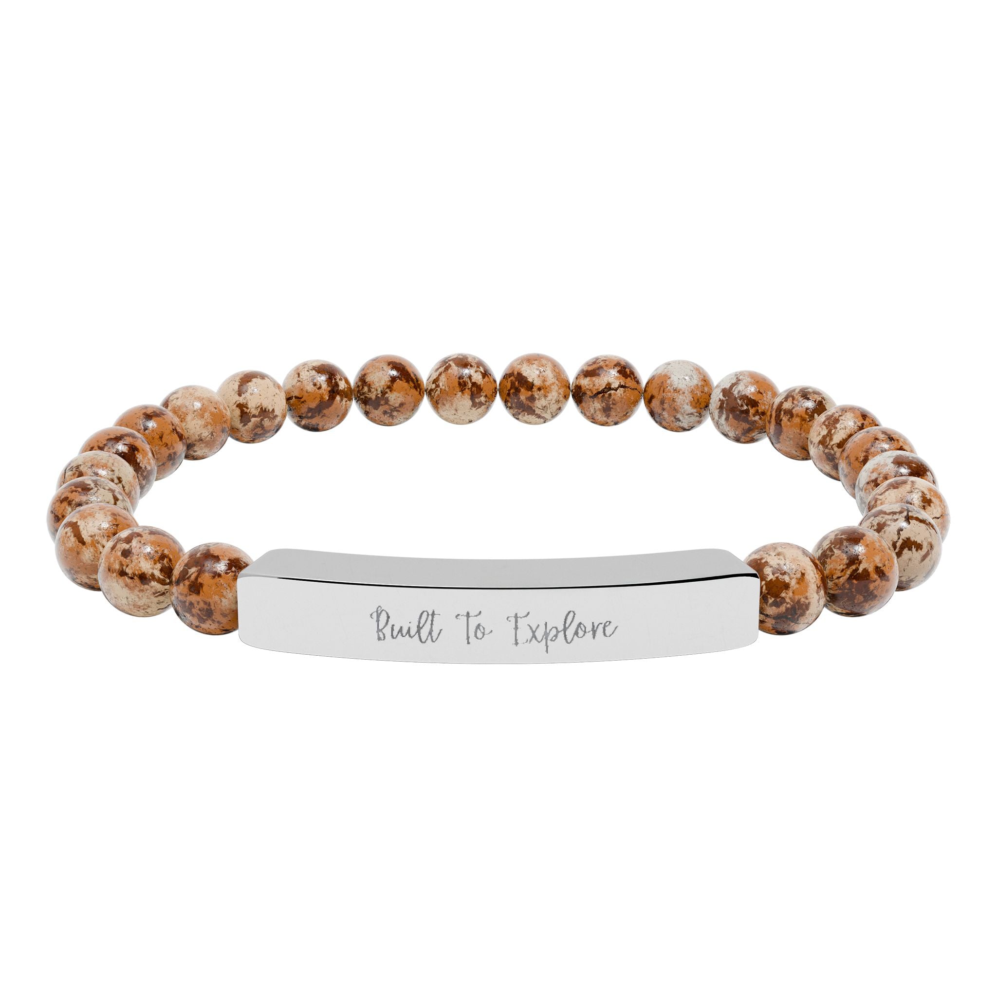 Engravable Natural Stone Bead Bracelet — Personalized Bar Stretch Bracelet