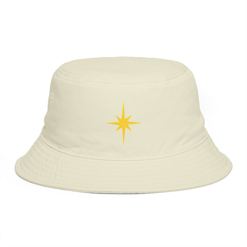 Golden Compass Star Bucket Hat — Brown Embroidered Travel Sun Hat