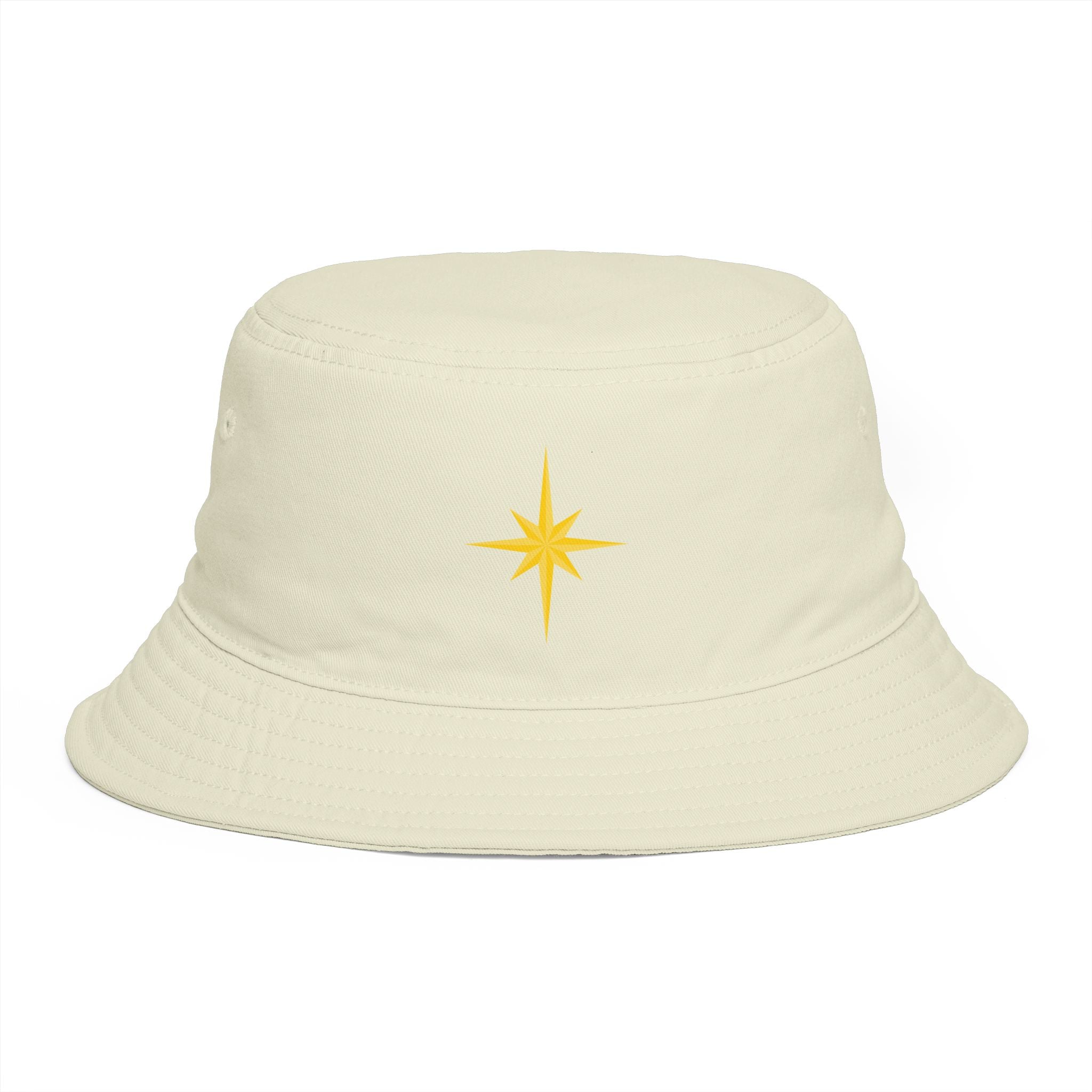 Golden Compass Star Bucket Hat — Brown Embroidered Travel Sun Hat