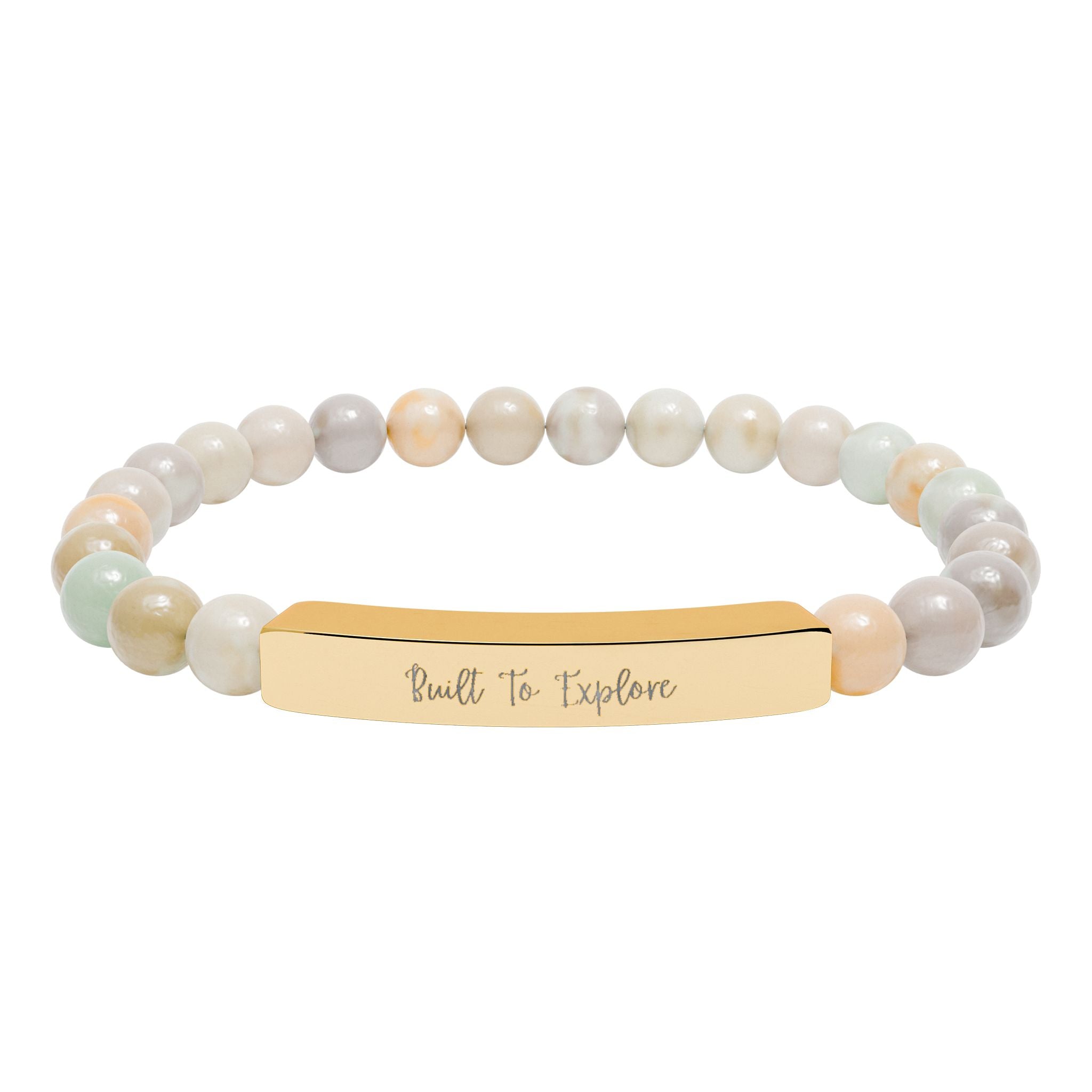 Engravable Natural Stone Bead Bracelet — Personalized Bar Stretch Bracelet