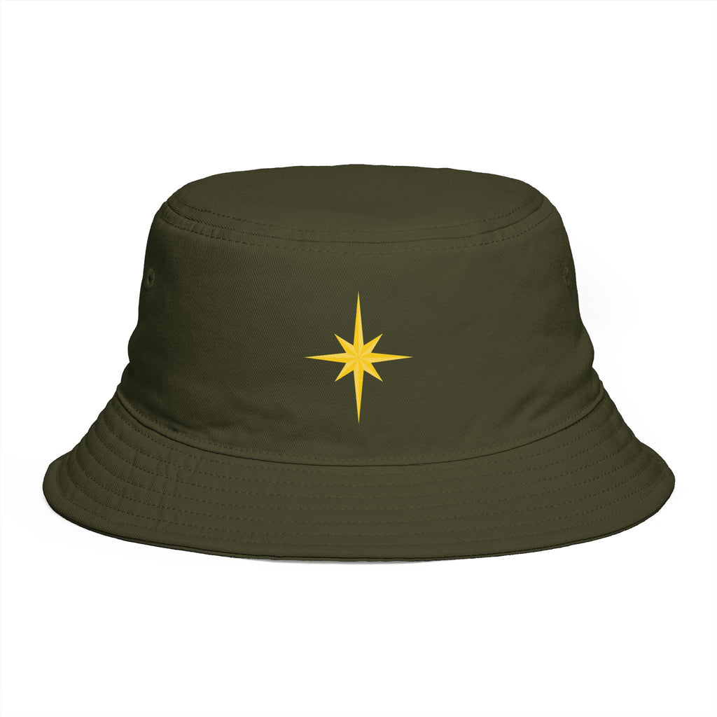 Golden Compass Star Bucket Hat — Brown Embroidered Travel Sun Hat
