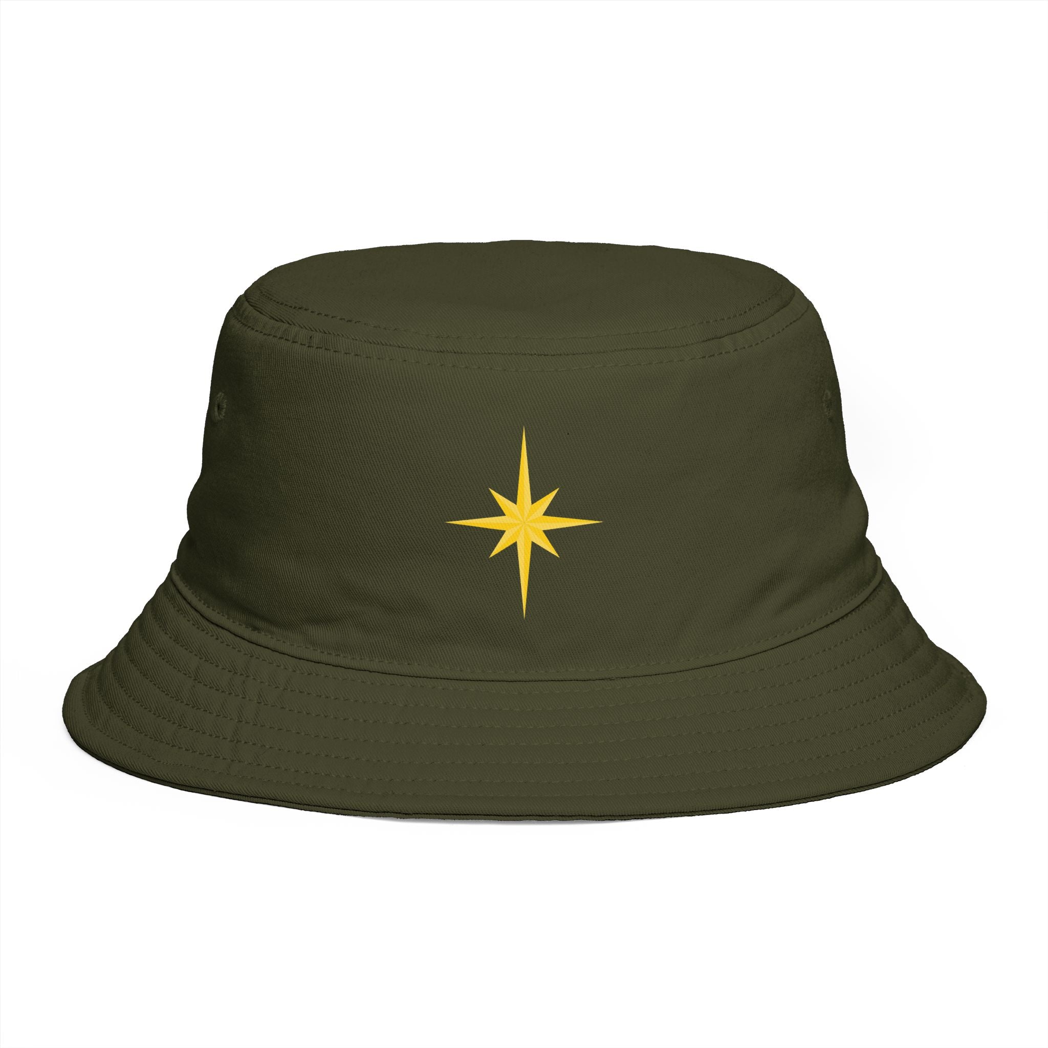 Golden Compass Star Bucket Hat — Brown Embroidered Travel Sun Hat