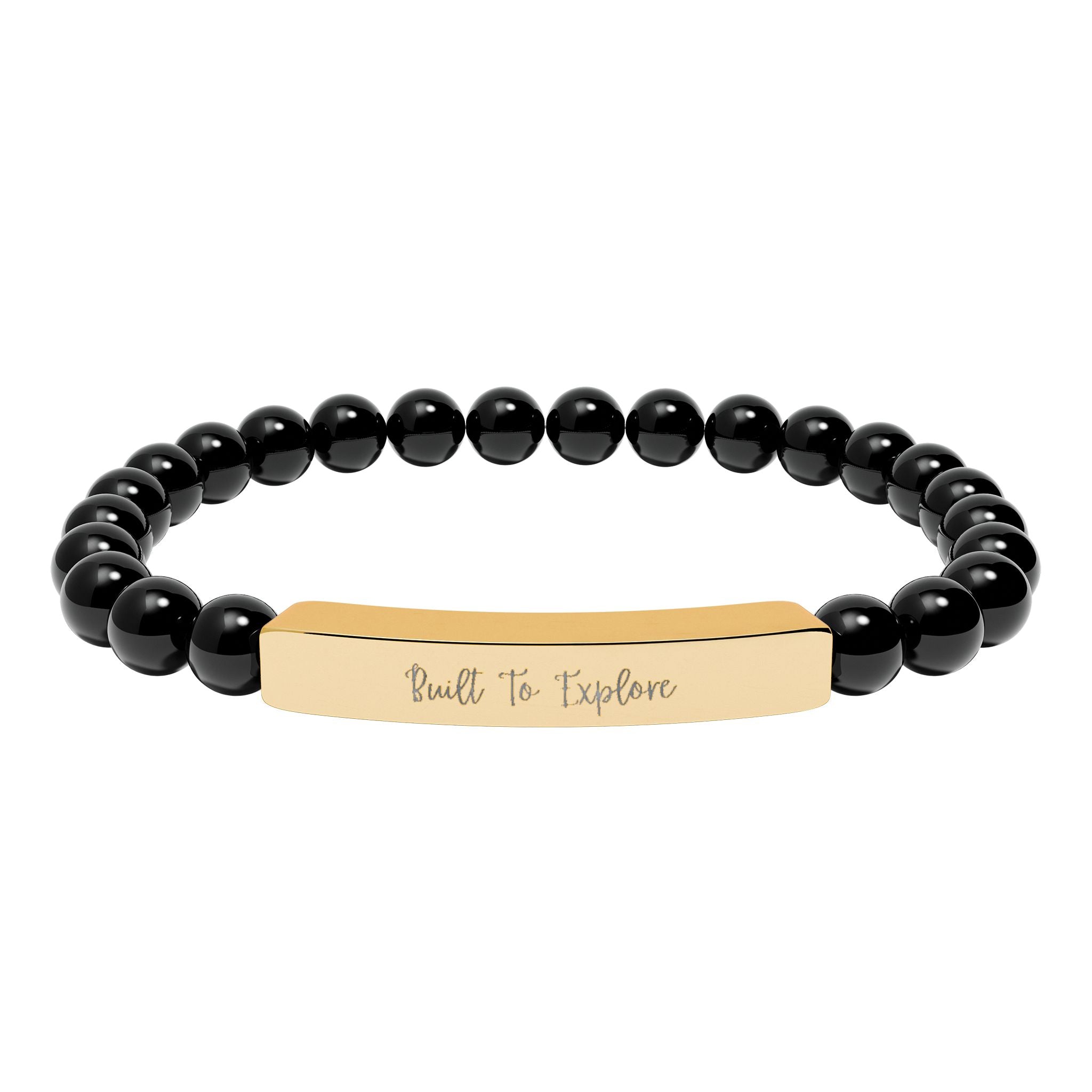 Engravable Natural Stone Bead Bracelet — Personalized Bar Stretch Bracelet