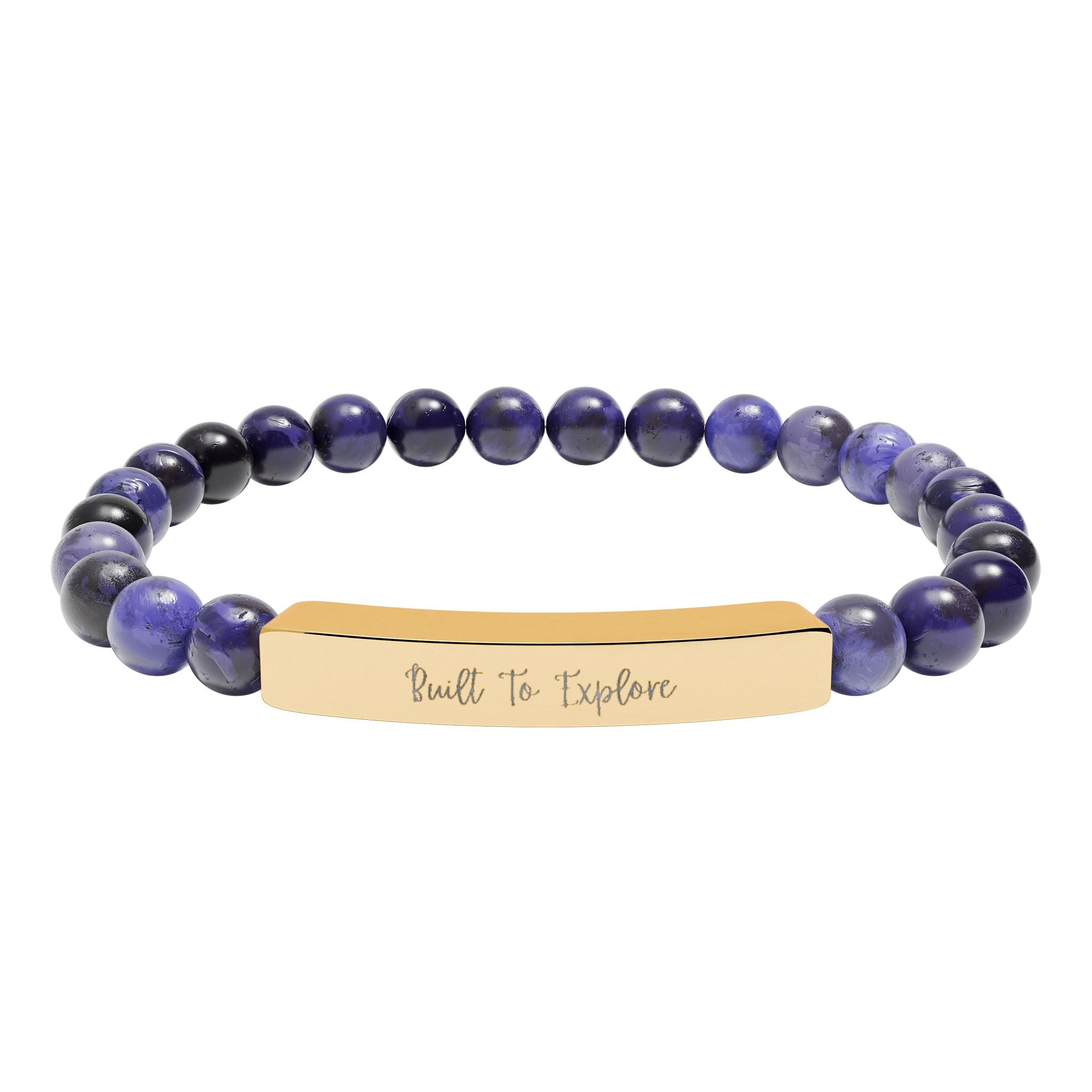 Engravable Natural Stone Bead Bracelet — Personalized Bar Stretch Bracelet