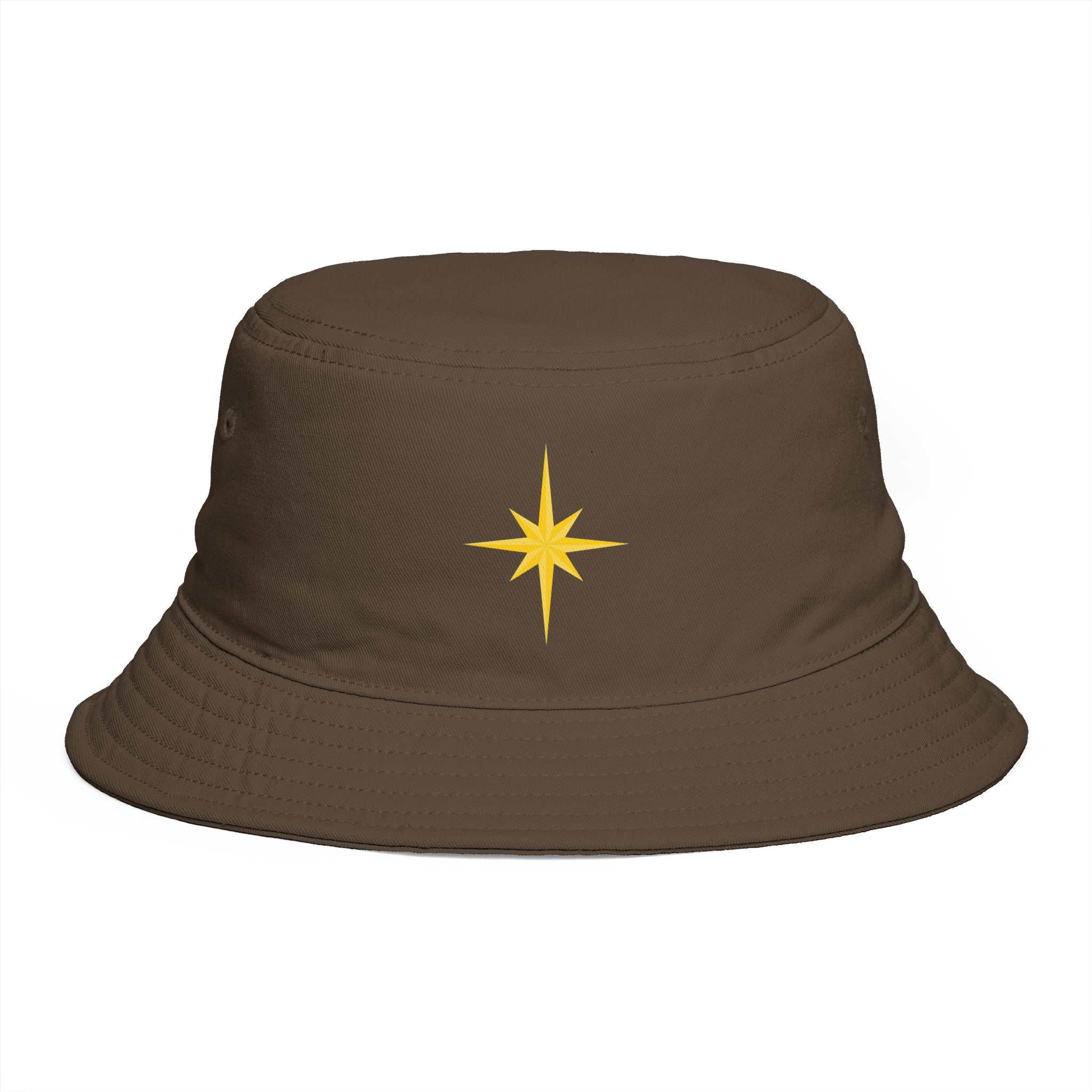 Golden Compass Star Bucket Hat — Brown Embroidered Travel Sun Hat