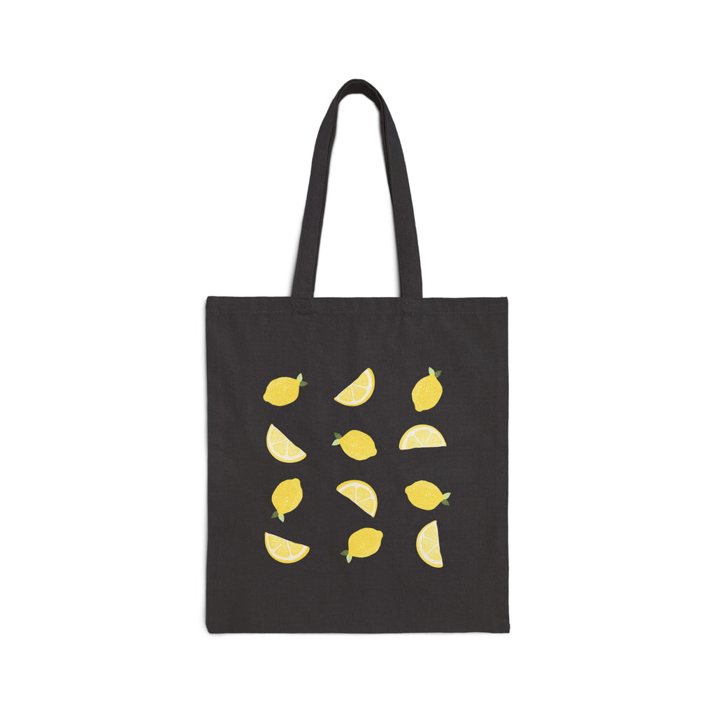 Lemon Pattern Cotton Tote Bag — Yellow Citrus Canvas Shopper