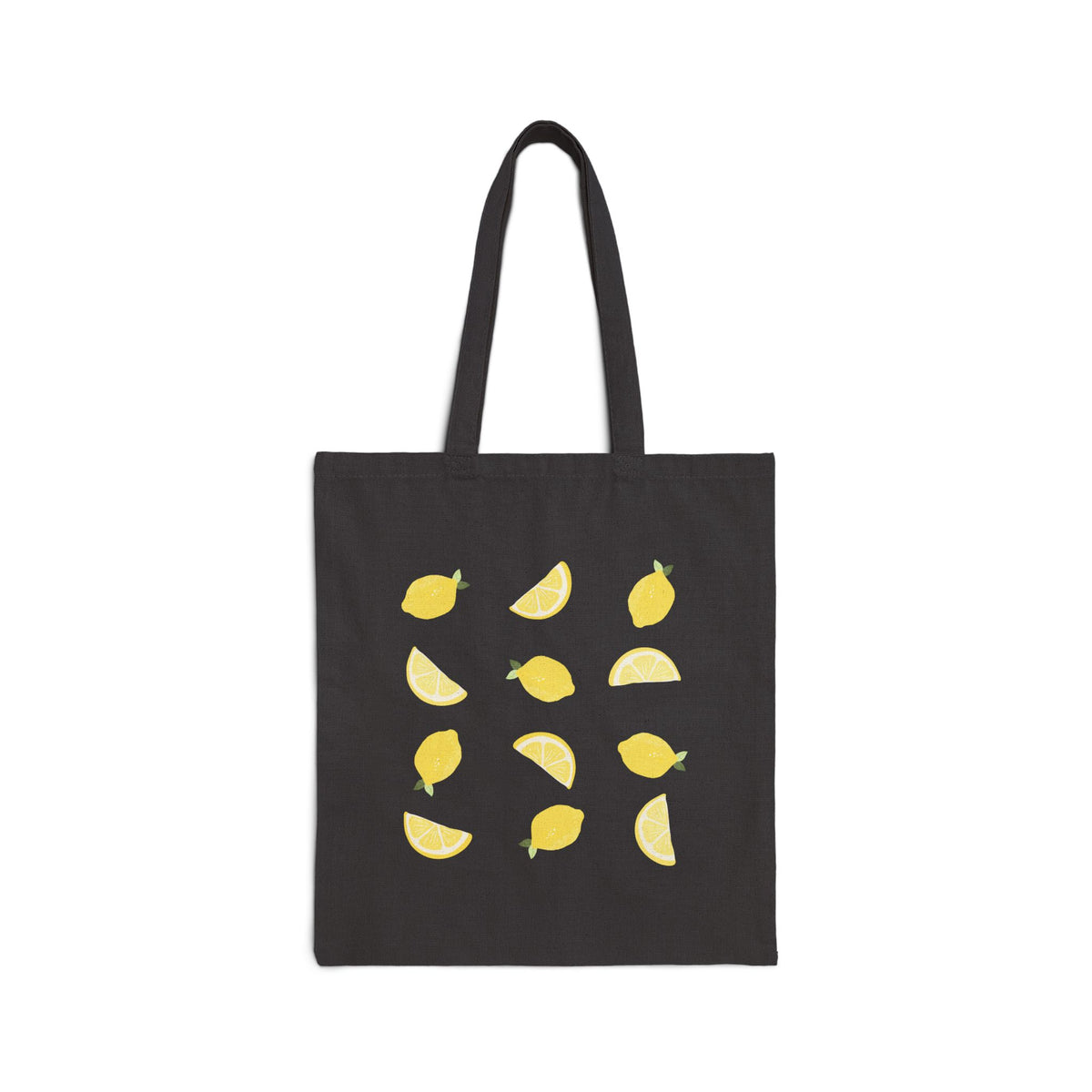 Lemon Pattern Cotton Tote Bag — Yellow Citrus Canvas Shopper