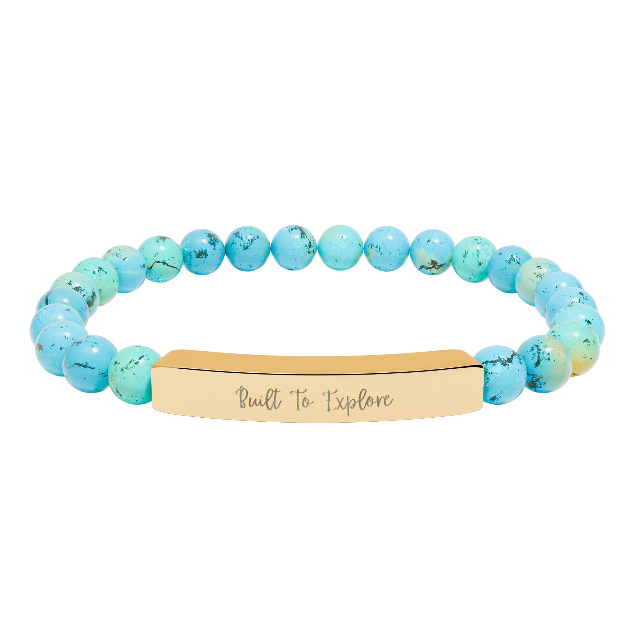 Engravable Natural Stone Bead Bracelet — Personalized Bar Stretch Bracelet