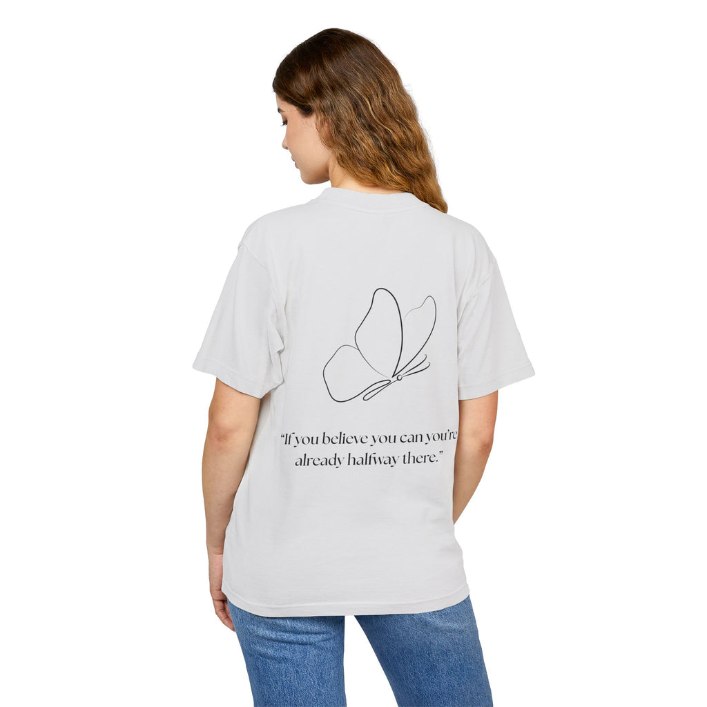 Butterfly Line Art Tee — “If you believe you can you’re already halfway there.” Inspirational Graphic T‑Shirt
