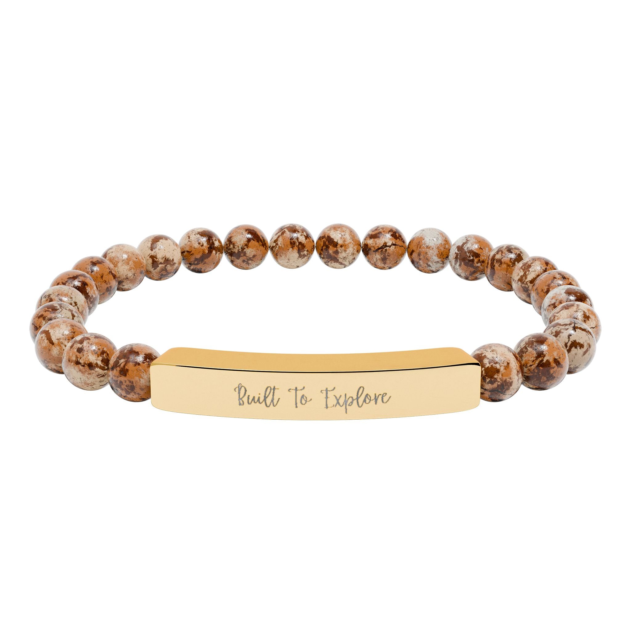 Engravable Natural Stone Bead Bracelet — Personalized Bar Stretch Bracelet