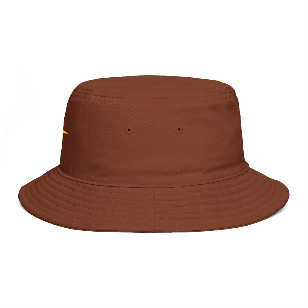 Golden Compass Star Bucket Hat — Brown Embroidered Travel Sun Hat