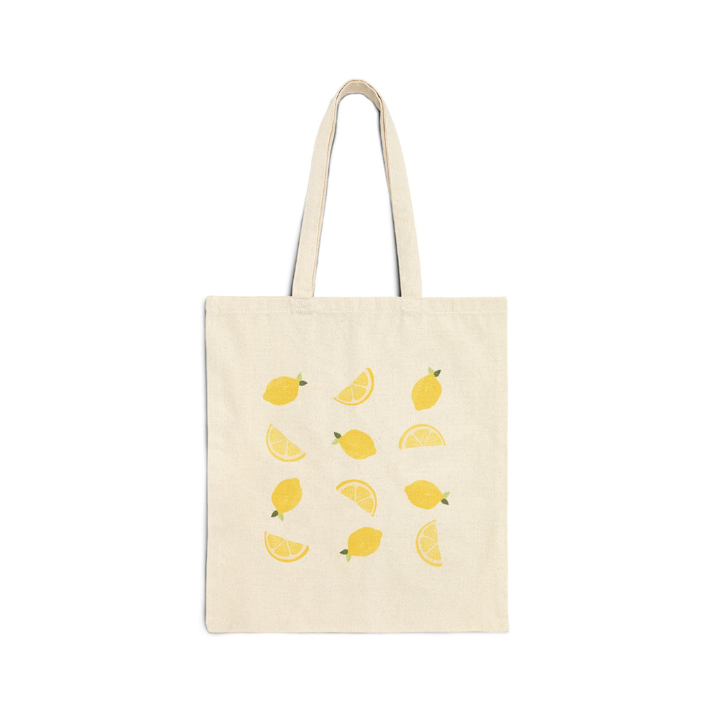 Lemon Pattern Cotton Tote Bag — Yellow Citrus Canvas Shopper