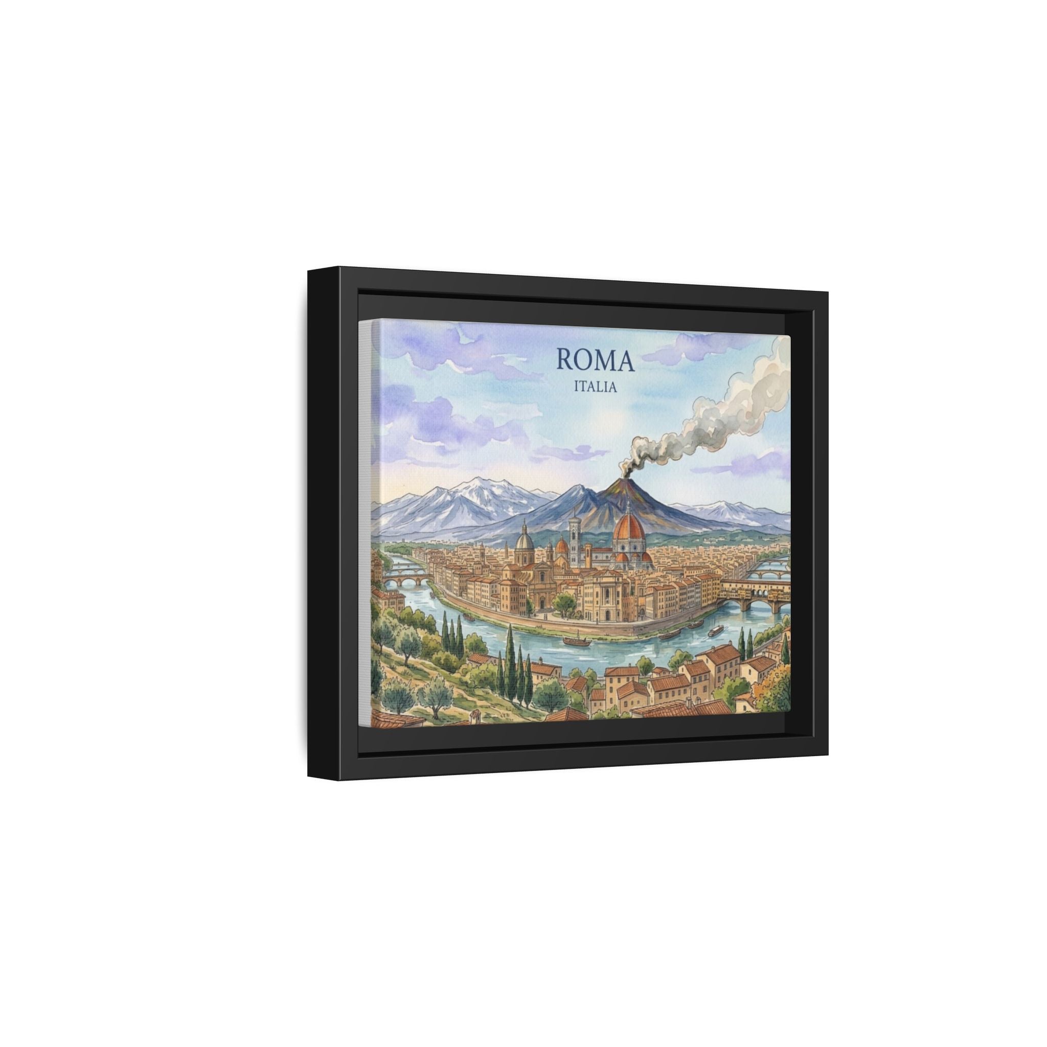 Roma Italia Framed Matte Canvas Wall Art — Vintage Italian Cityscape Print