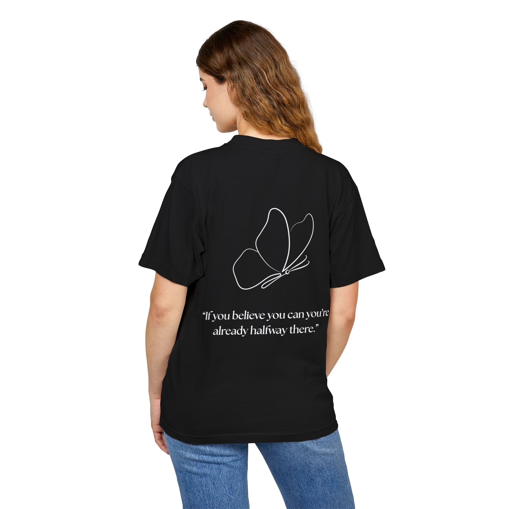 Butterfly Line Art Tee — “If you believe you can you’re already halfway there.” Inspirational Graphic T‑Shirt