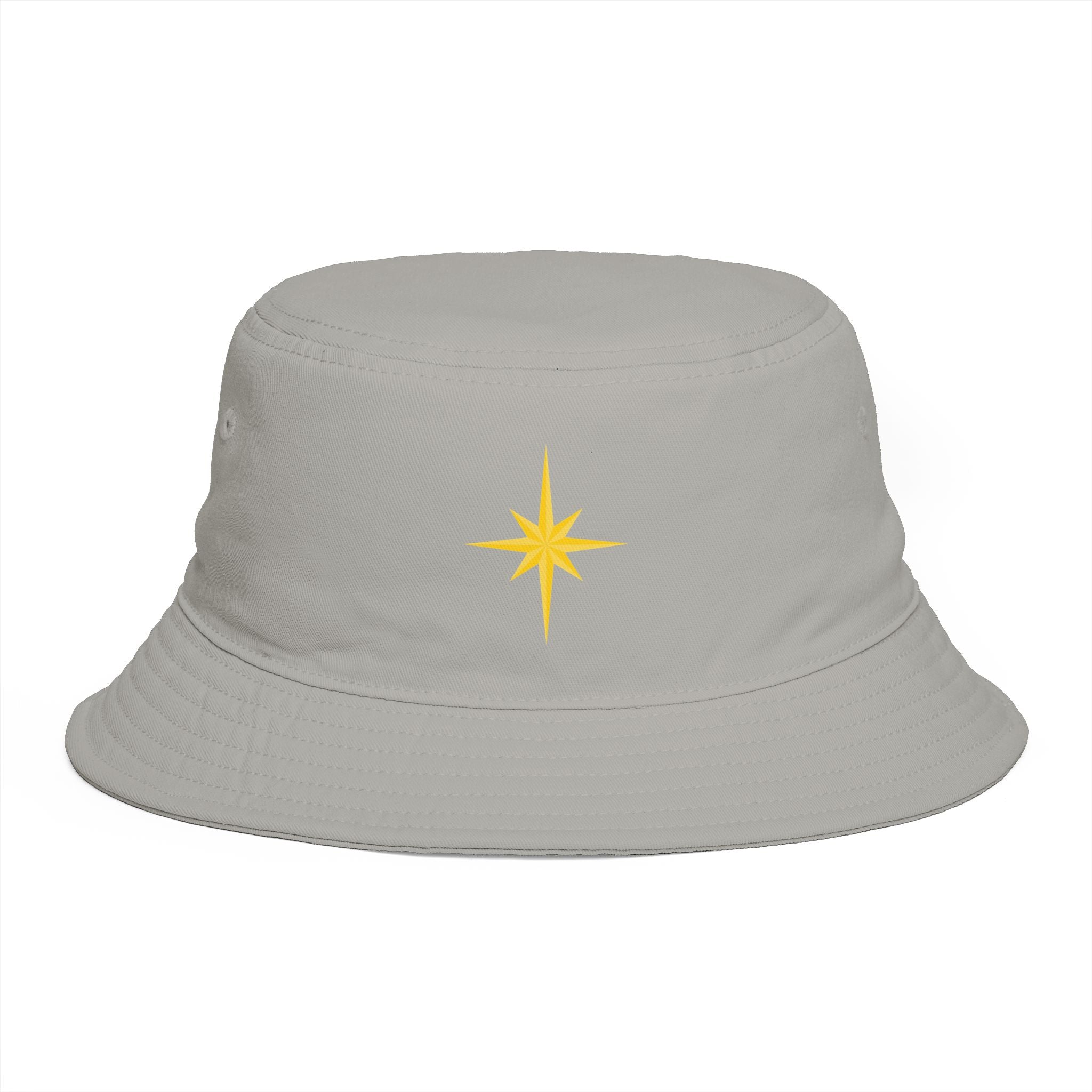 Golden Compass Star Bucket Hat — Brown Embroidered Travel Sun Hat