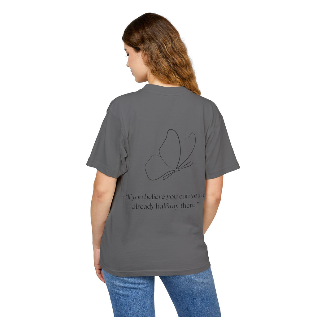 Butterfly Line Art Tee — “If you believe you can you’re already halfway there.” Inspirational Graphic T‑Shirt