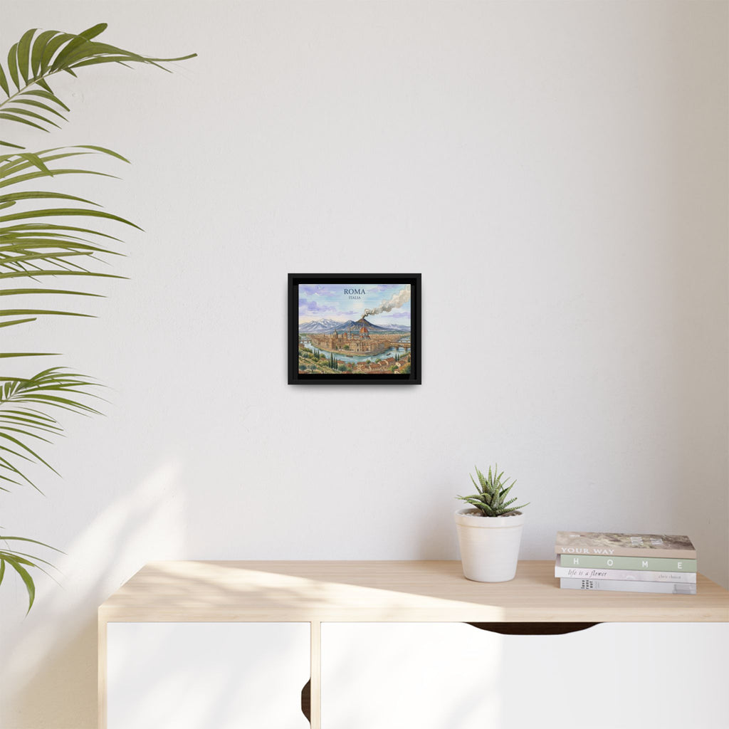Roma Italia Framed Matte Canvas Wall Art — Vintage Italian Cityscape Print