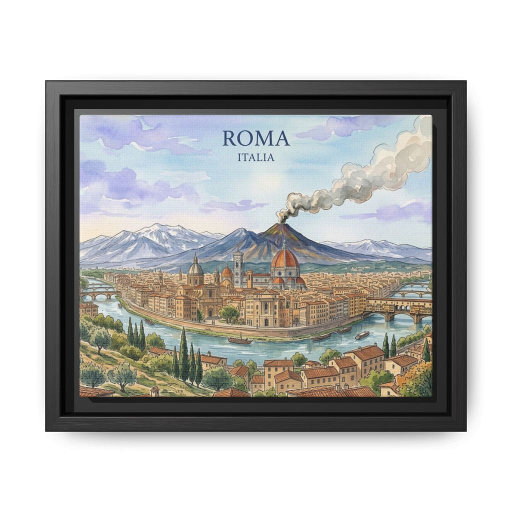 Roma Italia Framed Matte Canvas Wall Art — Vintage Italian Cityscape Print