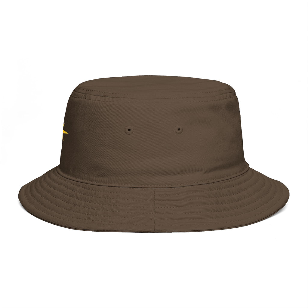 Golden Compass Star Bucket Hat — Brown Embroidered Travel Sun Hat