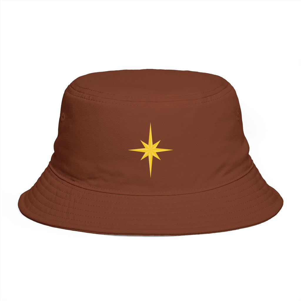 Golden Compass Star Bucket Hat — Brown Embroidered Travel Sun Hat