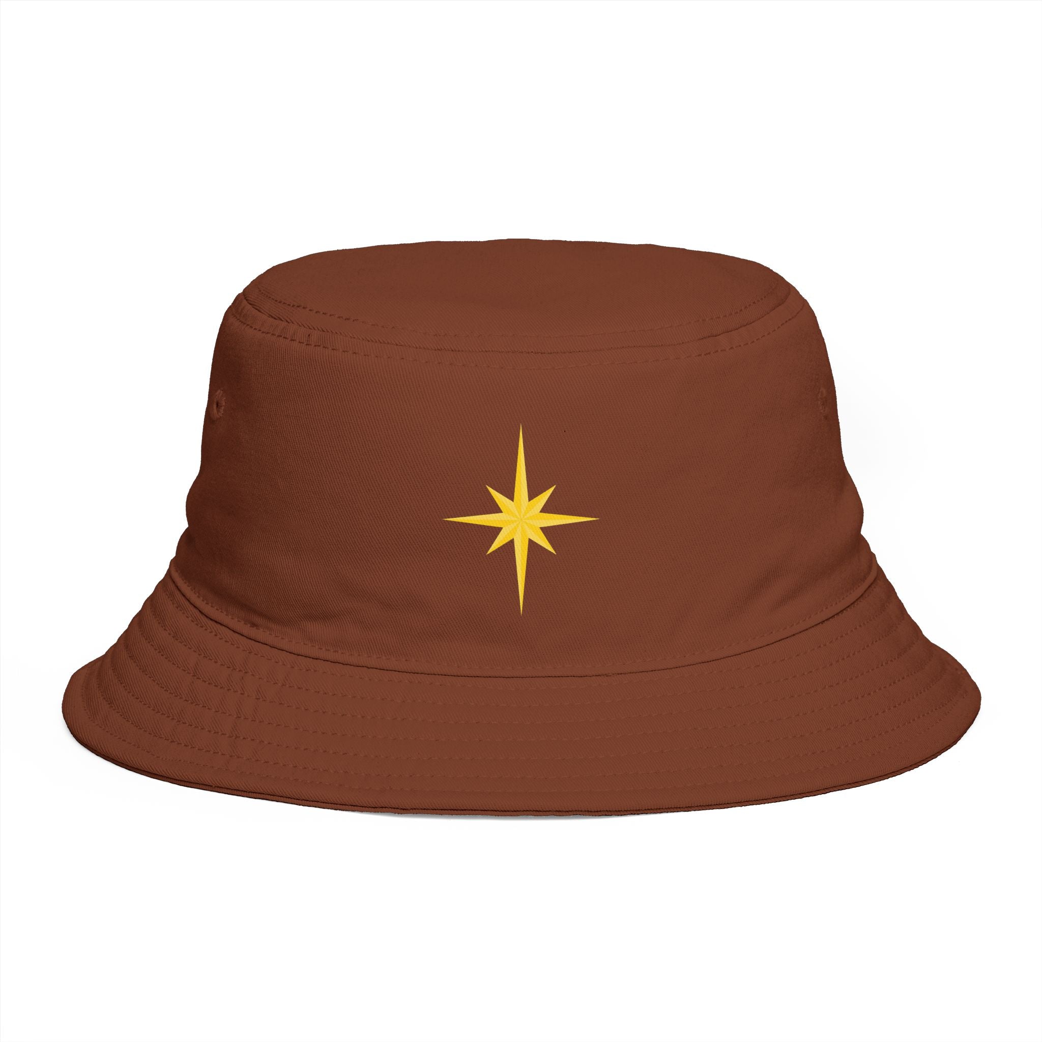 Golden Compass Star Bucket Hat — Brown Embroidered Travel Sun Hat