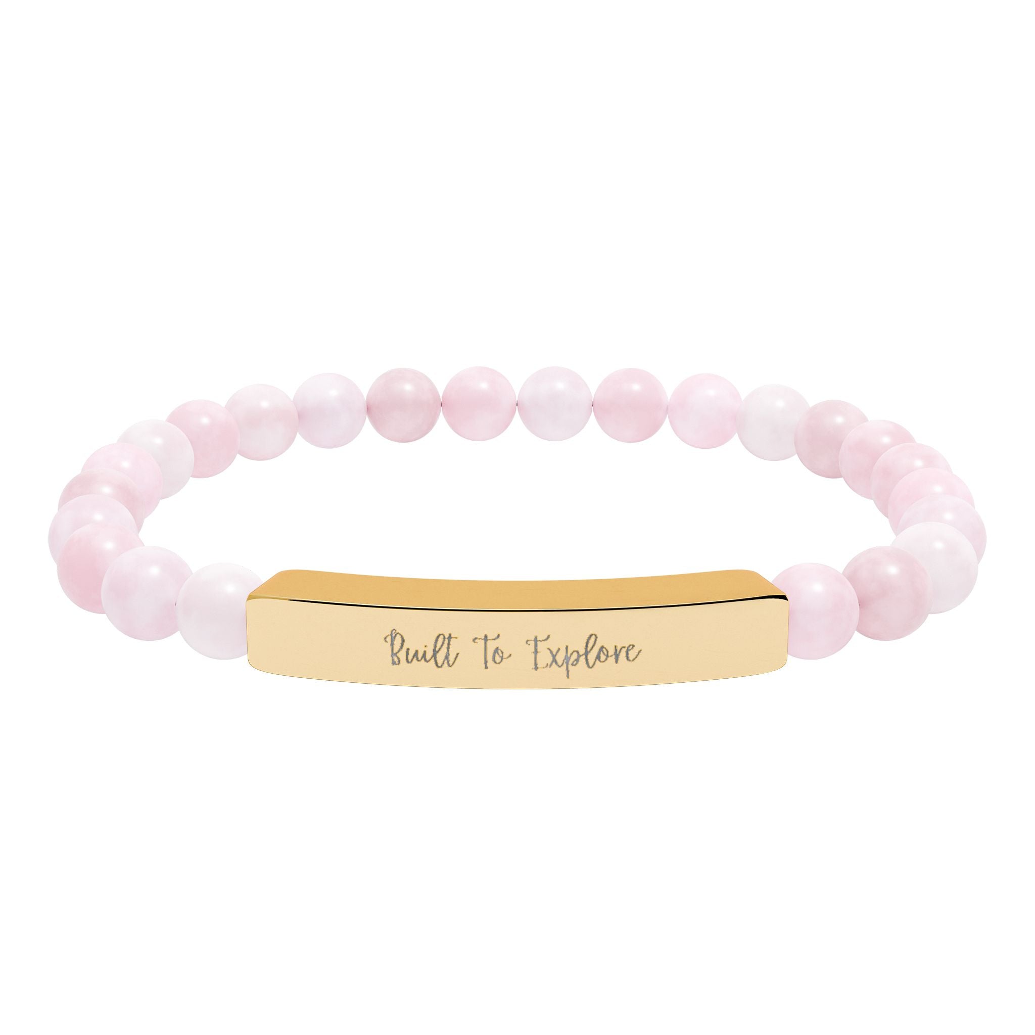 Engravable Natural Stone Bead Bracelet — Personalized Bar Stretch Bracelet